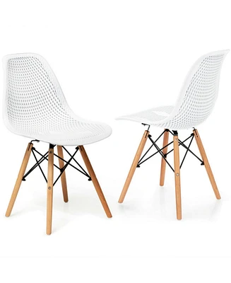Sugift 2 Pieces Modern Plastic Hollow Chair Set with Wood Leg