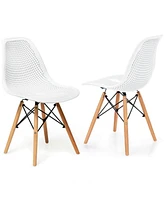 Sugift 2 Pieces Modern Plastic Hollow Chair Set with Wood Leg