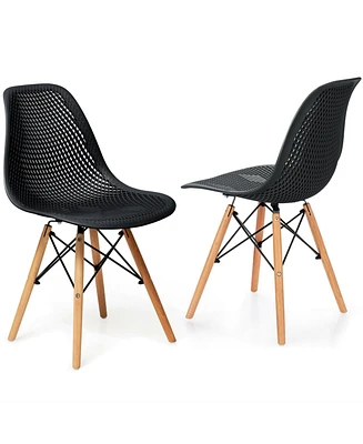 Sugift 2 Pieces Modern Plastic Hollow Chair Set with Wood Leg