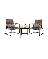 Sugift 3 Pieces Patio Rattan Conversation Set with Quick Dry Lumbar Pillows