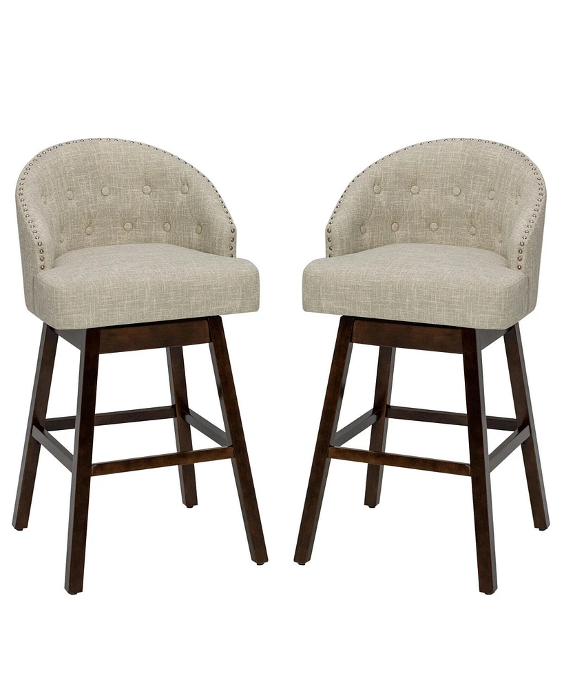 Sugift Set of 2 Swivel Bar Stools with Rubber Wood Legs and Padded Back