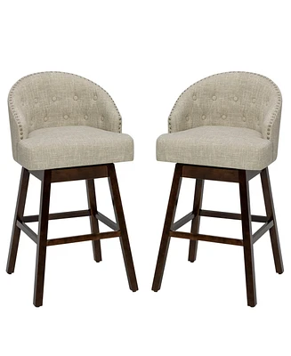 Sugift Set of 2 Swivel Bar Stools with Rubber Wood Legs and Padded Back