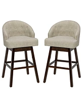 Sugift Set of 2 Swivel Bar Stools with Rubber Wood Legs and Padded Back