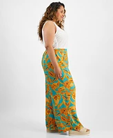 Bar Iii Trendy Plus Floral Flat-Front Wide-Leg Pants, Created for Macy's