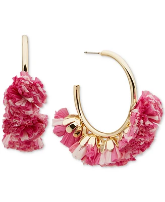 lonna & lilly Gold-Tone Raffia Pom Charm C-Hoop Earrings
