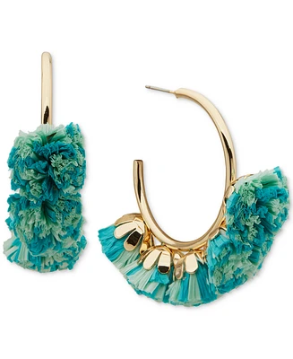 lonna & lilly Gold-Tone Raffia Pom Charm C-Hoop Earrings