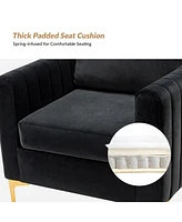 Velvet Tufted Arm Chair With Cushion back