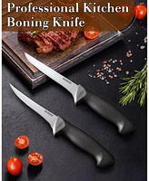 Cook N Home Boning Knife Set 6-inch, High Carbon Stainless Steel Flexible Curved and Straight Stiff Boning Kitchen Knives 2