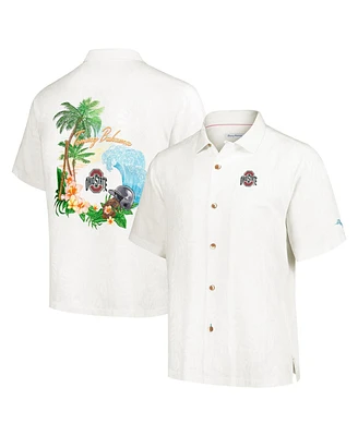 Tommy Bahama Men's Cream Ohio State Buckeyes Castaway Game Camp Button-Up Shirt