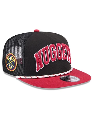 New Era Men's Black/Crimson Denver Nuggets Throwback Team Arch Golfer Snapback Hat