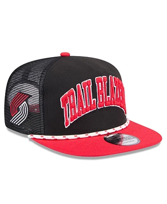 New Era Men's Black/Red Portland Trail Blazers Throwback Team Arch Golfer Snapback Hat