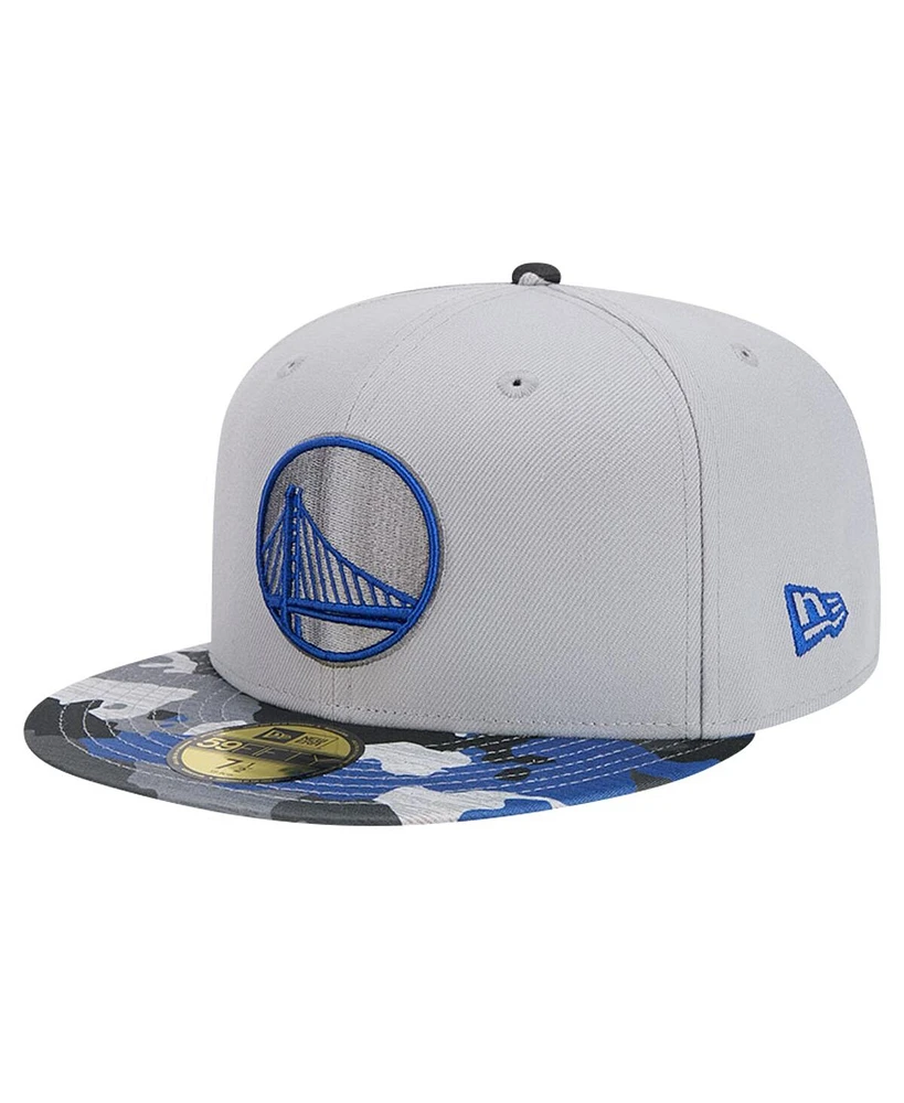 New Era Men's Gray Golden State Warriors Active Color Camo Visor 59fifty Fitted Hat