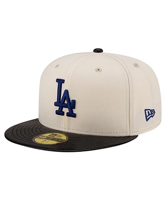 New Era Men's Cream Los Angeles Dodgers Game Night Leather Visor 59fifty Fitted Hat