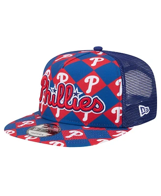 New Era Men's Royal Philadelphia Phillies Seeing Diamonds A-Frame Trucker 9fifty Snapback Hat