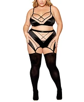 Dreamgirl Plus Illusion Bralette, Garter Skirt, G-String