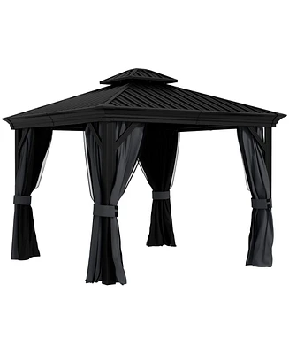 Outsunny Patio Gazebo 10' x 12' Netting Curtains 2 Tier Vented Steel Roof