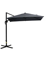 Outsunny 8x8ft Square Patio Offset Cantilever Umbrella 360° Rotation w/ Cross Dark Gray