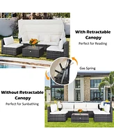 Vebreda 6 Pieces Patio Rattan Furniture Set with Retractable Canopy