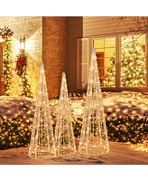 Slickblue Set of 3 Pre-lit Christmas Cone Trees with Star Strings