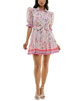 B Darlin Juniors' Printed Collared Fit & Flare Shirtdress