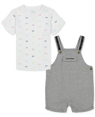 Calvin Klein Baby Boys Logo-Print T-Shirt & French Terry Logo Shortalls, 2 Piece Set