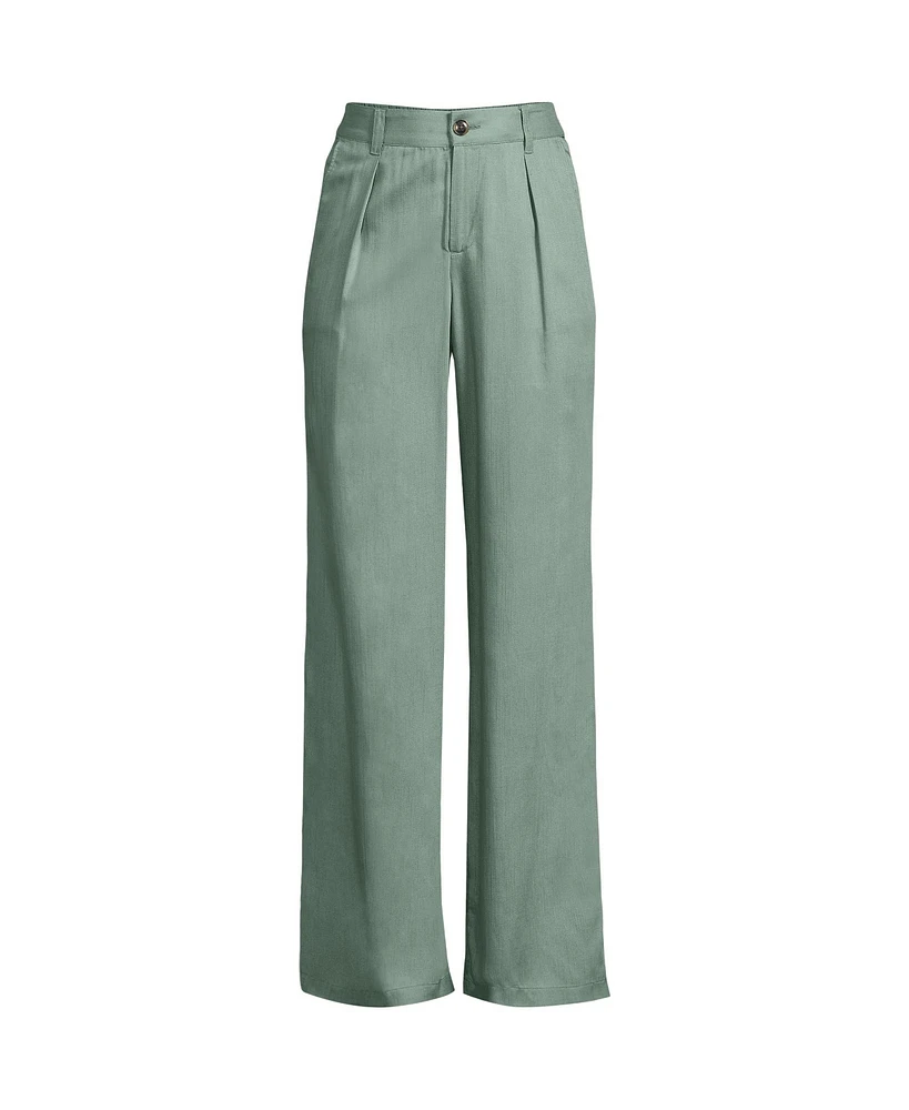 Lands' End Women's High Rise Tencel Fiber Pleated Wide Leg Pants