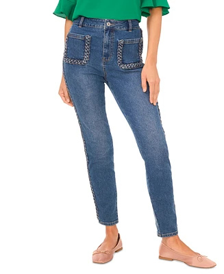 CeCe Women's Braided Patch Pocket Skinny Jeans