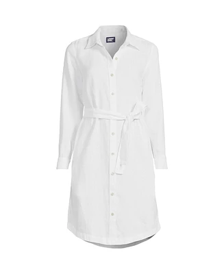 Lands' End Women's Long Sleeve Linen Shirt Dress