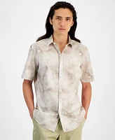 Alfani Men's Regular-Fit Stretch Watercolor Petal-Print Button-Down Poplin Shirt, Created for Macy's