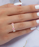 Cubic Zirconia & Pink Enamel Heart Eternity Band Sterling Silver