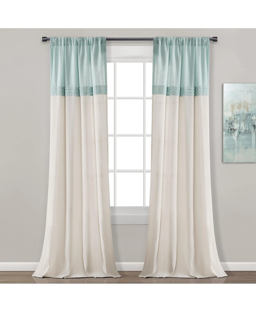 Lush Decor Farmhouse Faux Linen Colorblock Pleated Window Curtain Panels