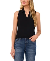 CeCe Women's Sleeveless Polo-Collar Solid-Knit Top