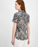 Tommy Hilfiger Women's Cotton Floral-Print Short-Sleeve Shirt