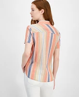 Tommy Hilfiger Women's Cotton Striped Short-Sleeve Shirt