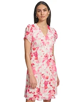 Calvin Klein Petite Printed V-Neck Short-Sleeve A-Line Dress