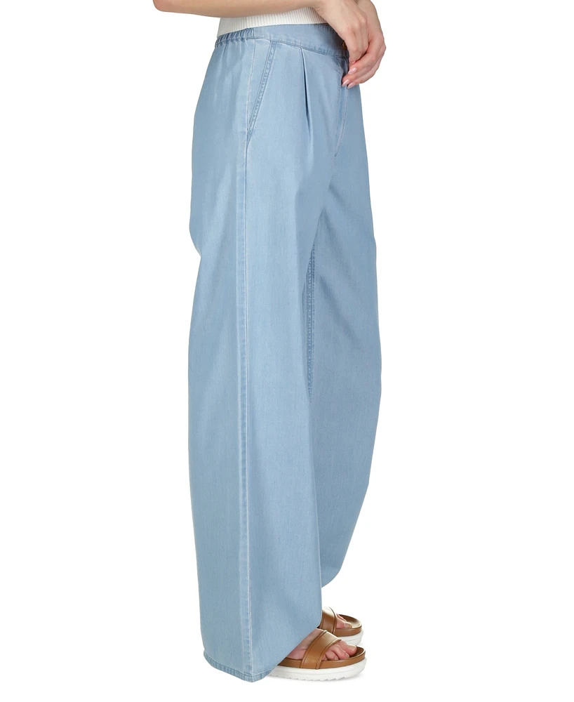 Michael Kors Women's Chambray Pleated Wide-Leg Pants