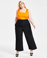 Bar Iii Trendy Plus Flat-Front Wide-Leg Pants, Created for Macy's