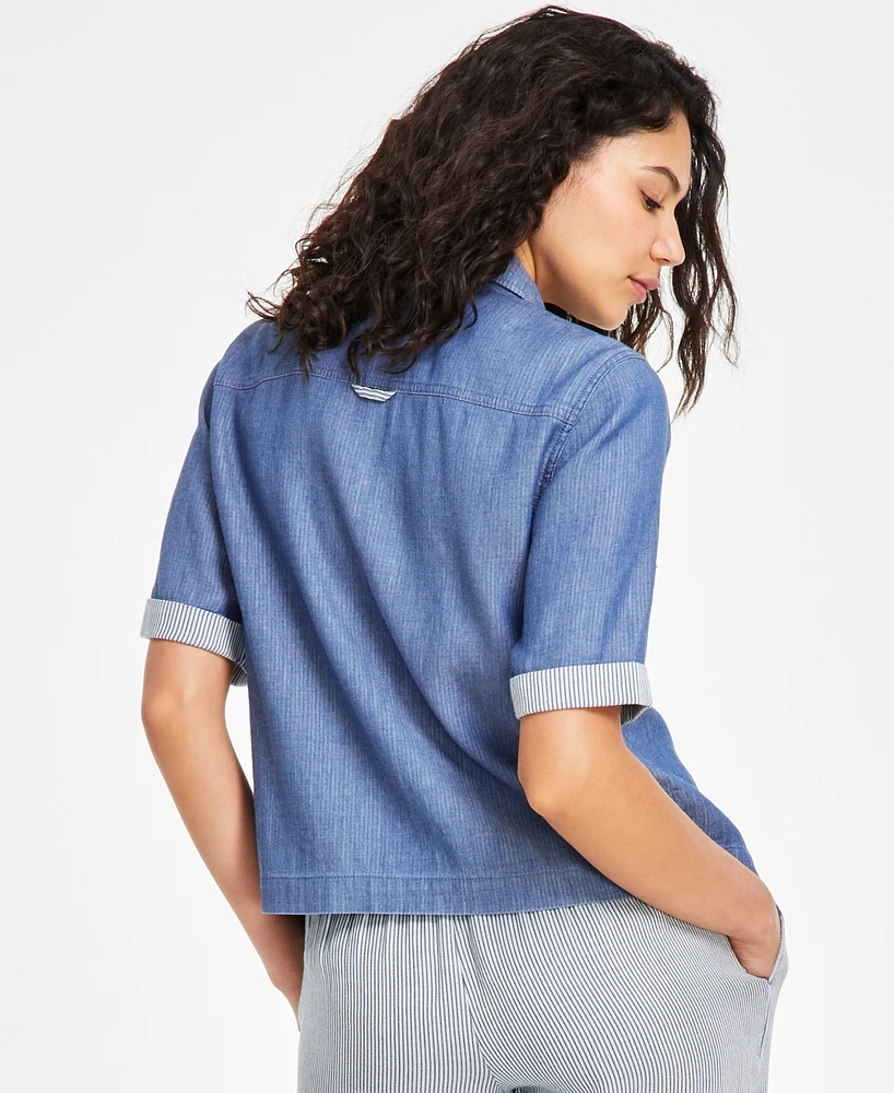 Tommy Hilfiger Women's Cotton Short-Sleeve Camp Shirt