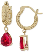 Lab Grown Ruby Pear Dangle Textured Hoop Earrings (2 ct. t.w.) in 14k Gold-Plated Sterling Silver