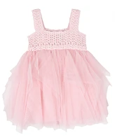 Rare Editions Baby Girl Crochet and Mesh Dress