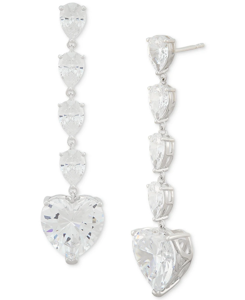 Arabella Cubic Zirconia Heart Dangle Drop Earrings in Sterling Silver