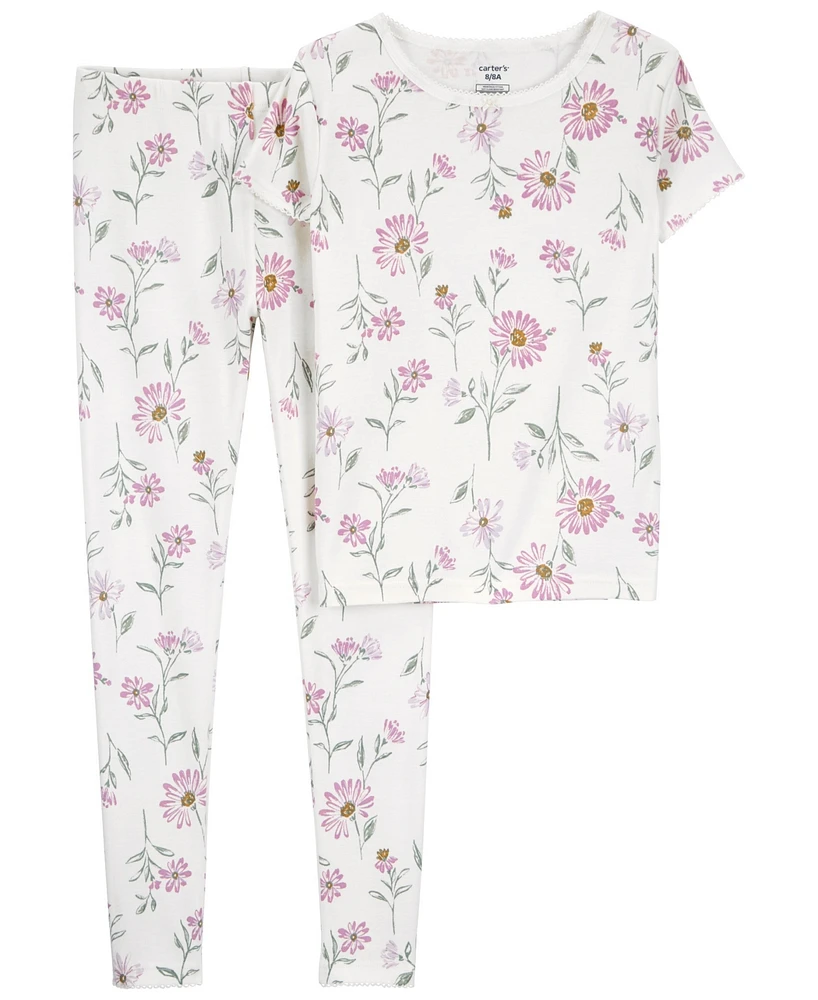 Carter's Big Girls 2 Piece Floral 100% Snug Fit Cotton Pajamas