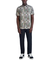 Karl Lagerfeld Paris Men's Slim Fit Medallion Print Short Sleeve Button-Front Shirt