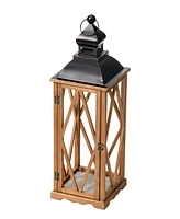 Glitzhome Set of 2 Farmhouse Diamond Wood/ Metal Antique Lanterns, 9"L X 9"W X 28.75"H