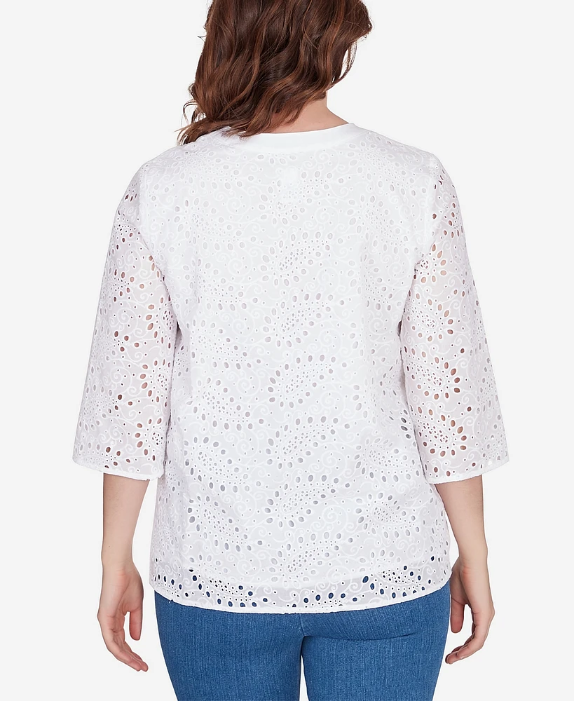 Ruby Rd. Petite Embellished Paisley Eyelet Top