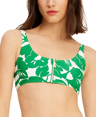 kate spade new york Women's Printed Zip-Front Bikini Top