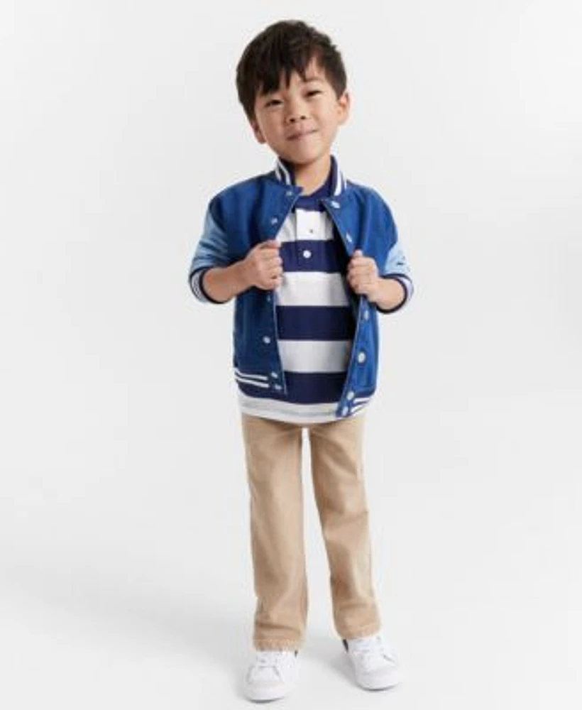 Epic Threads Toddler Boys Denim Varsity Jacket Rugby Striped Henley T Shirt Straight Fit Travertine Jeans Created For Macys