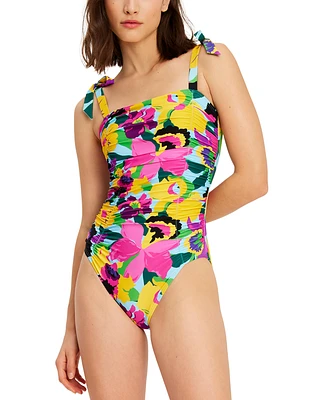 kate spade new york Women's Floral Print Shirred One-Piece Swimsuit
