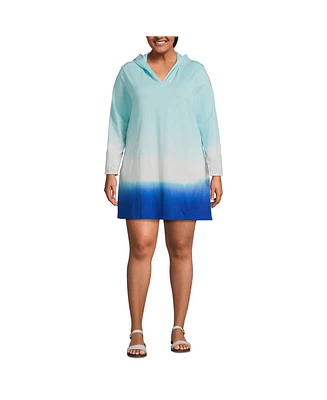 Lands' End Plus Size Cotton Jersey Long Sleeve Hooded Swim Cover-up Dress