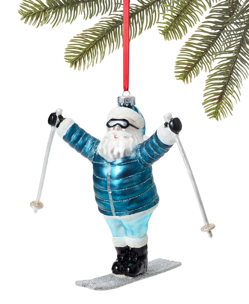 Holiday Lane Northern Lights Blue Skiing Santa Ornament, Created for Macy's